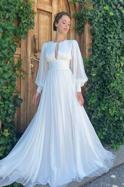 Bohemian A Line Chiffon Wedding Dress Sweep Train TANYA BRIDAL Bohemian A Line Chiffon Wedding Dress Sweep Train TANYA BRIDAL
