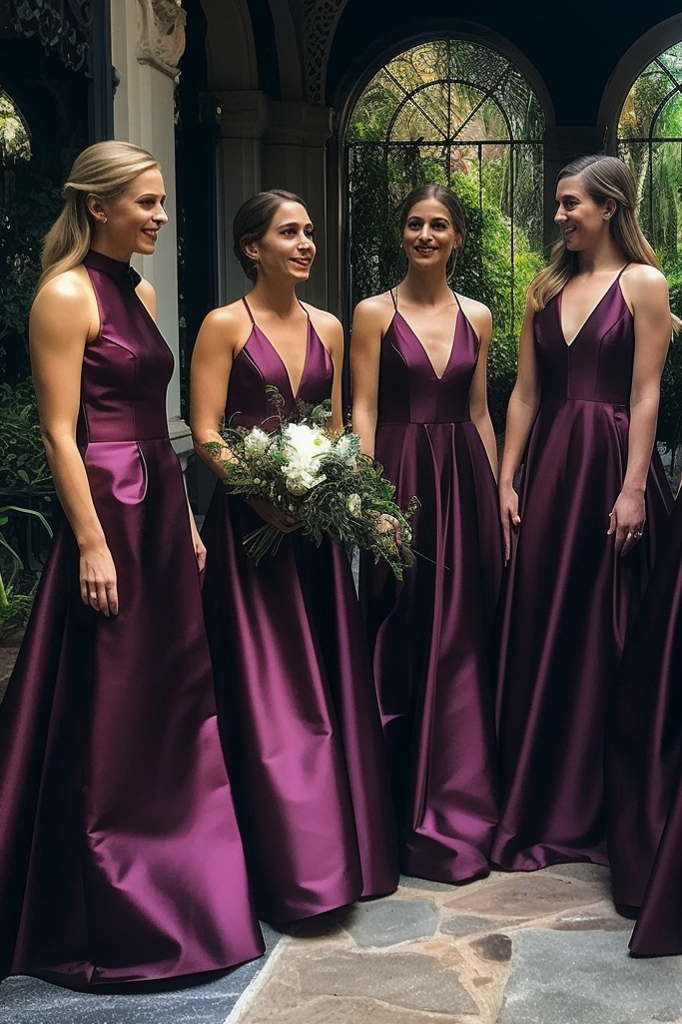 Purple Satin Long A Line Bridesmaid Dress Purple Satin Long A Line Bridesmaid Dress
