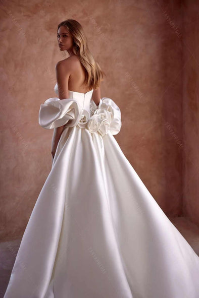 #DZ9434 Refined Mikado Satin Long Cape With Puff Sleeves