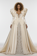#DZ9301 Mikado Satin Ivory Long Wedding Evening Party Cape