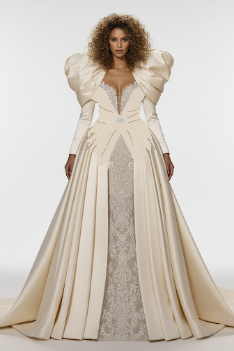 #DZ9301 Mikado Satin Ivory Long Wedding Evening Party Cape