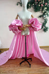 Pink Mikado Satin Long Wedding Party Outfit Lady Evening Cape