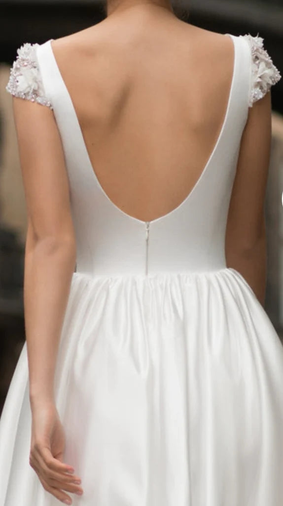 Short Wedding Dress Lace Cape Sleeves Elegant Bridal Gown