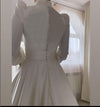 Crew Shoulder Full Sleeves A Line Satin Muslim Wedding Gown