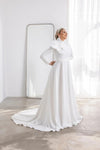 High Neck Full Sleeves A Line Simple Muslim Wedding Dresses With Rose