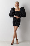Black Organza Satin Cocktail Dresses With Puffy Detachable Sleeves  DE003