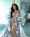 Exaggerated Evening Coat ,Fashion Sliver Cape With Volume Puffy Edge DJ322