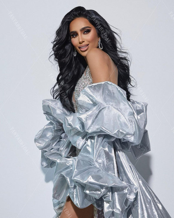 Exaggerated Evening Coat ,Fashion Sliver Cape With Volume Puffy Edge DJ322
