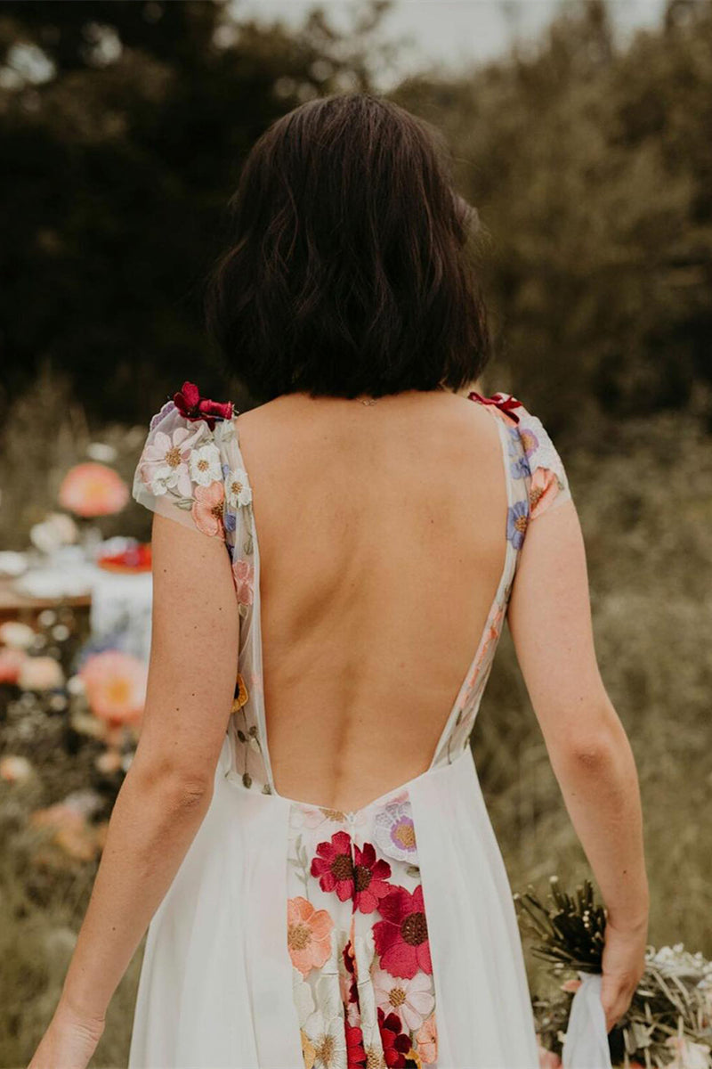 white dress with colorful flowers Zapaka Women Wedding Slit Strapless 3D Tulle A-Line Bridal Party Dress, White / US16 Engagement Process Time Esther 123108 By Calla Blanche