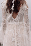 Long Bell Wide Sleeves V Neck Bohemian Ourdoor Wedding Dress