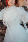 Long Puffy Sleeves Victorian Wedding Dress