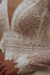 Long Sleeves Floral Lace Wedding Dress V Neck