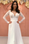 Long Sleeves Floral Lace Wedding Dress V Neck