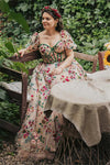 Short Bubble Sleeves Colorful Embroidered Bridal Gown A Line