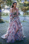 Short Bubble Sleeves Colorful Embroidered Bridal Gown A Line