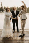 Retro 1970s High Neck Bohemian Long Sleeves Wedding Dress