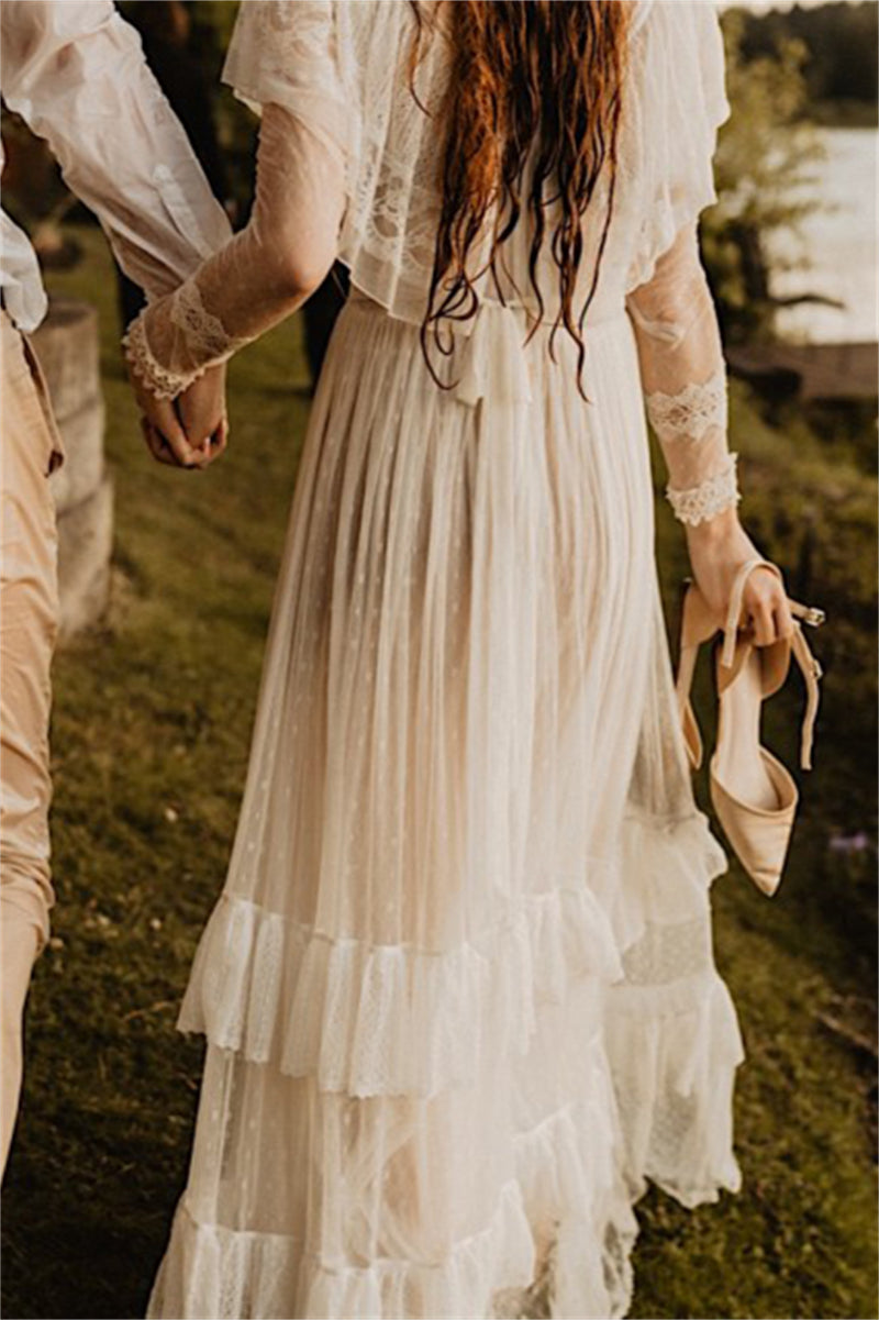 Retro 1970s High Neck Bohemian Long Sleeves Wedding Dress TANYA BRIDAL Retro 1970s High Neck Bohemian Long Sleeves Wedding Dress TANYA BRIDAL