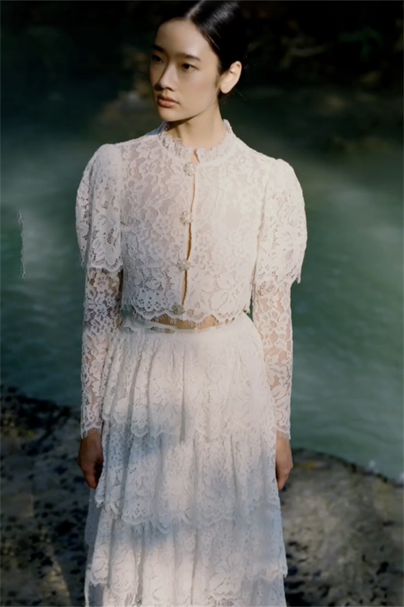 Two Pieces High Neck Crop Top Bridal Gowns