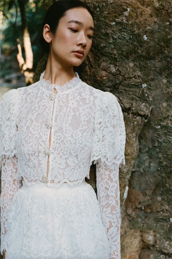 Two Pieces High Neck Crop Top Bridal Gowns