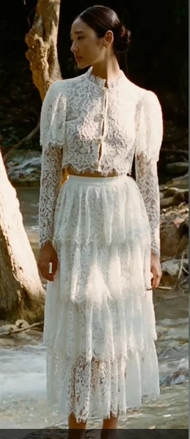 Two Pieces High Neck Crop Top Bridal Gowns