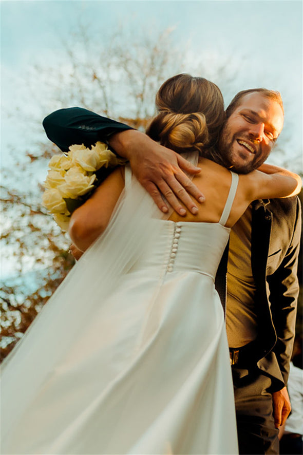 Square Neck Satin Classic Outdoor Wedding Dress