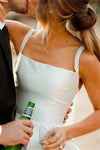Square Neck Satin Classic Outdoor Wedding Dress