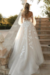 Detachable Long Puffy Sleeves High Split Embroidered Lace Bridal Gowns