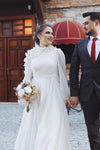 Long Puffy Sleeves Satin Arabic Wedding Dress