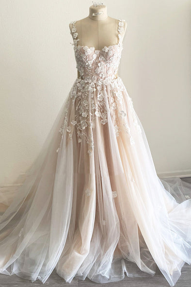 Corset Criss Cross Open Back Embroidered Lace Wedding Dress