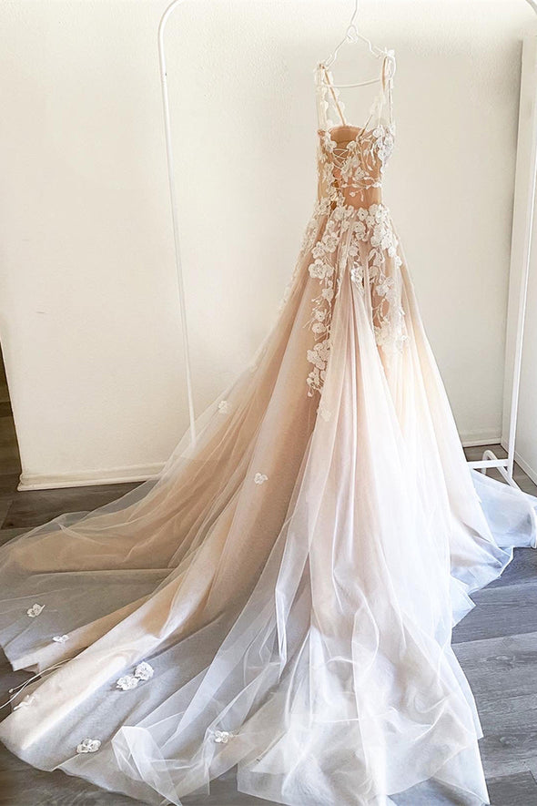 Corset Criss Cross Open Back Embroidered Lace Wedding Dress