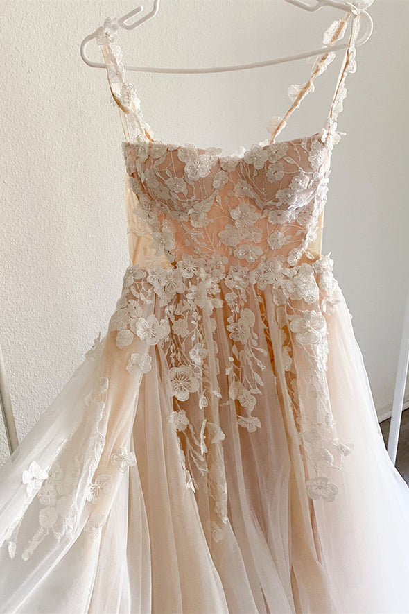 Corset Criss Cross Open Back Embroidered Lace Wedding Dress
