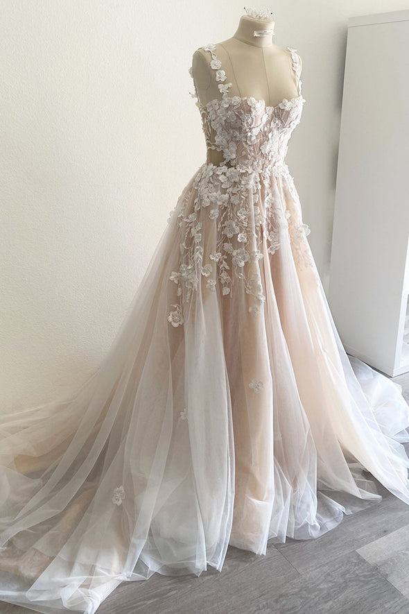 Corset Criss Cross Open Back Embroidered Lace Wedding Dress