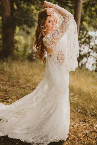 Outdoor Lace Wedding Dress Open Back Mermaid