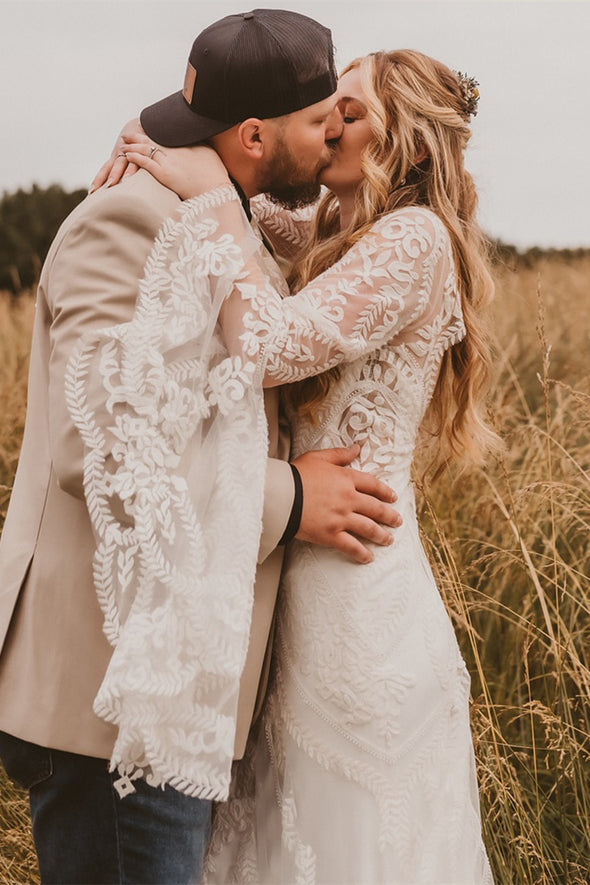 Outdoor Lace Wedding Dress Open Back Mermaid