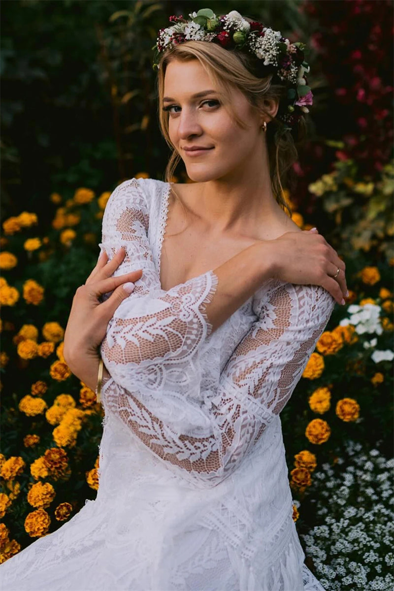 Tassels Bohemian Lace Backless Wedding Dress TANYA BRIDAL Tassels Bohemian Lace Backless Wedding Dress TANYA BRIDAL