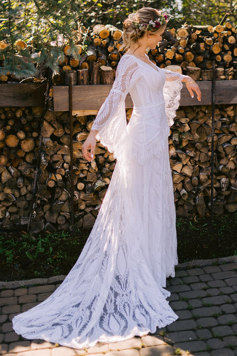 Tassels Bohemian Lace Backless Wedding Dress TANYA BRIDAL Tassels Bohemian Lace Backless Wedding Dress TANYA BRIDAL