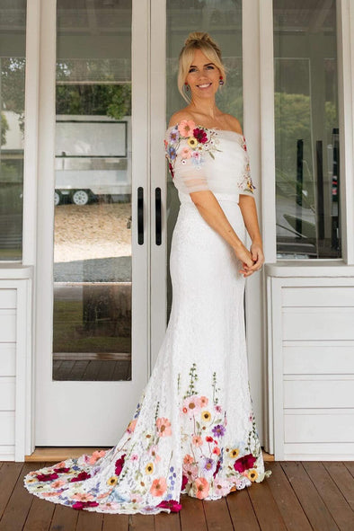 Strapless Mermaid Colorful Wedding Dress with Detachable Bolero