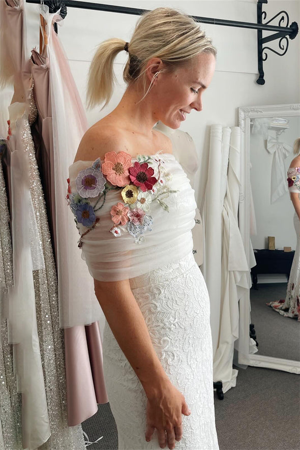 Strapless Mermaid Colorful Wedding Dress with Detachable Bolero