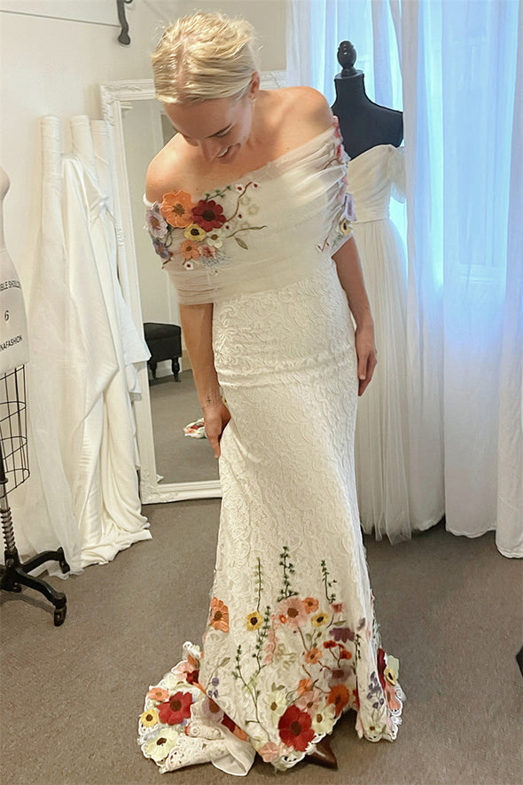 Strapless Mermaid Colorful Wedding Dress with Detachable Bolero