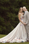 Top Corset Boning Backless Colorful 3D Embroidery Flower Bridal Gown