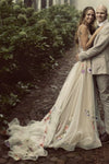 Top Corset Boning Backless Colorful 3D Embroidery Flower Bridal Gown