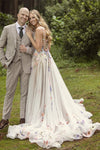 Top Corset Boning Backless Colorful 3D Embroidery Flower Bridal Gown
