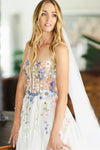 Top Corset Boning Backless Colorful 3D Embroidery Flower Bridal Gown