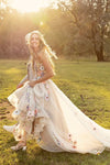 Top Corset Boning Backless Colorful 3D Embroidery Flower Bridal Gown