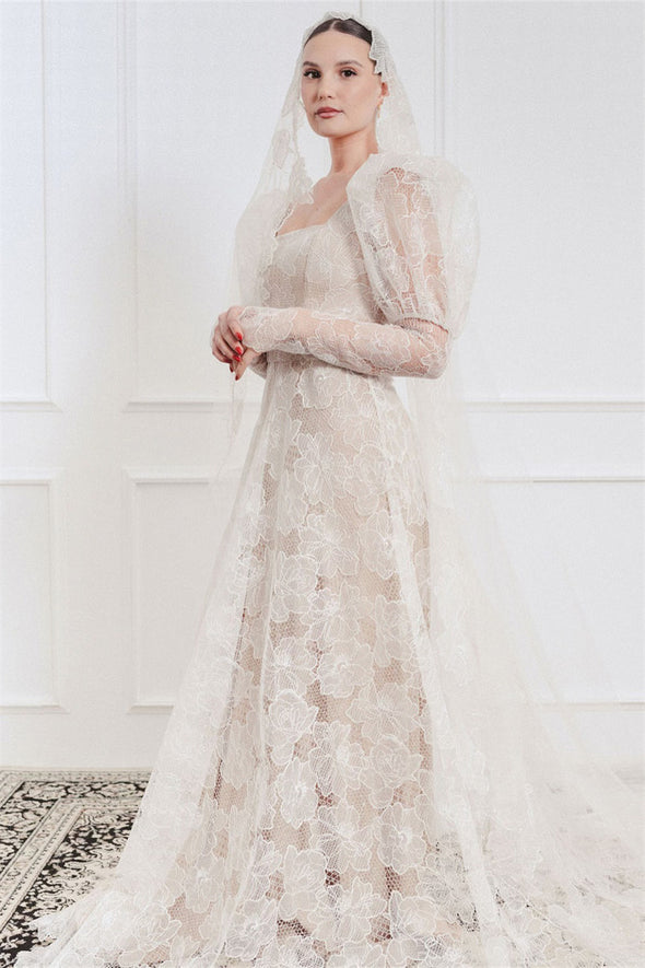 Square Neck Backless Boho Unique Build-Bras Romantic Bridal Gowns