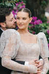 Square Neck Backless Boho Unique Build-Bras Romantic Bridal Gowns