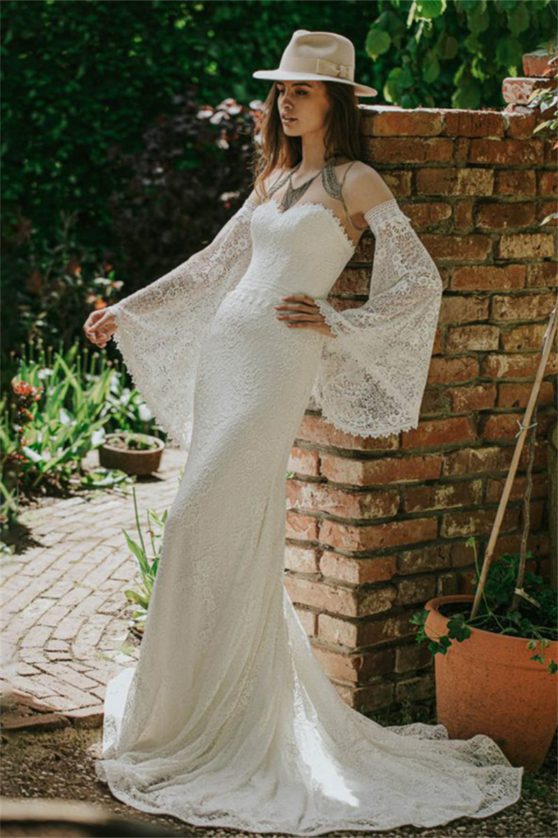 Long Batwing Sleeves Lace Sweetheart Bridal Gowns TANYA BRIDAL Long Batwing Sleeves Lace Sweetheart Bridal Gowns TANYA BRIDAL