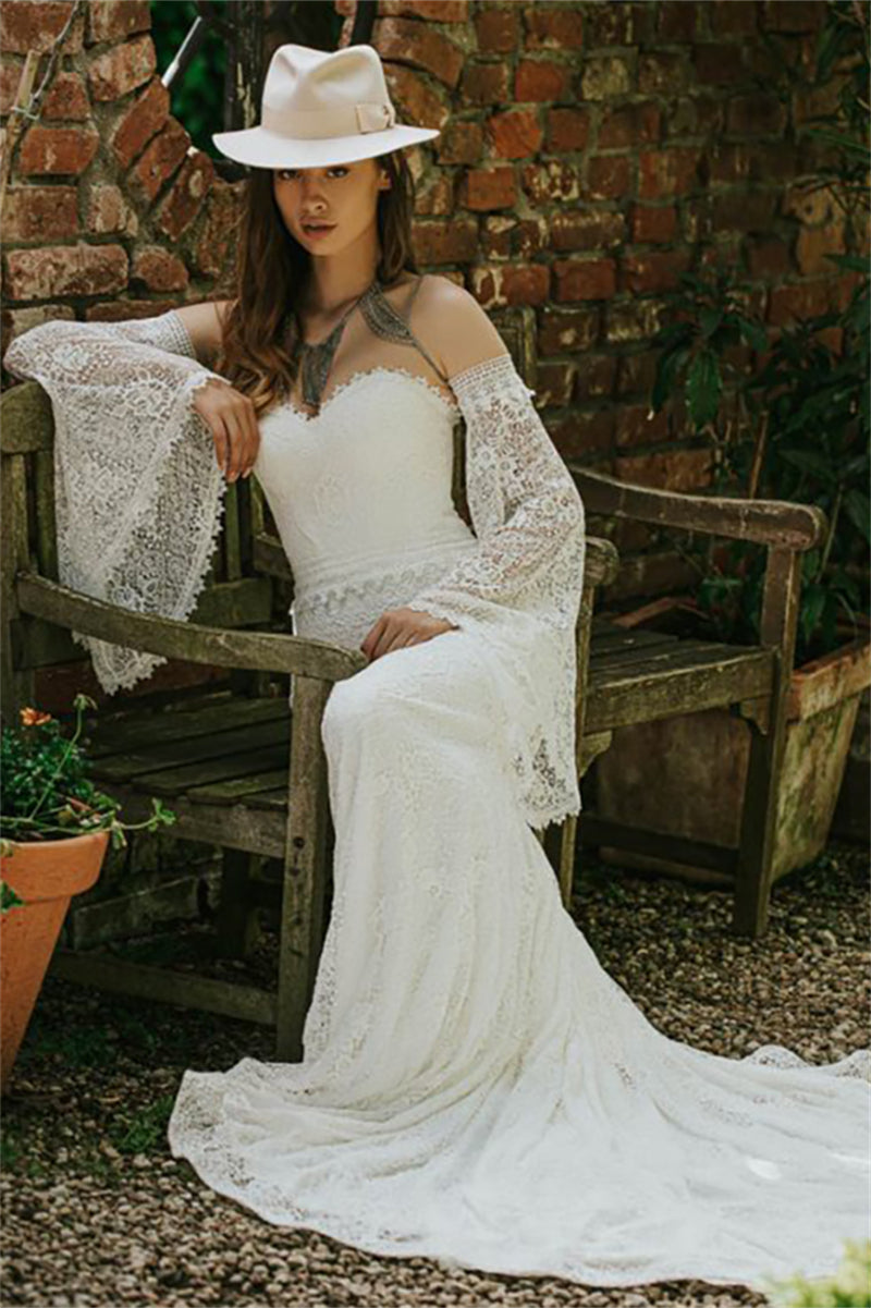 batwing sleeve lace dress Customized Long Batwing Sleeve Bohemian Lace Wedding Dress Tassels Backless V Neck Real Pictures Plus Size Fringed Bridal Gown
