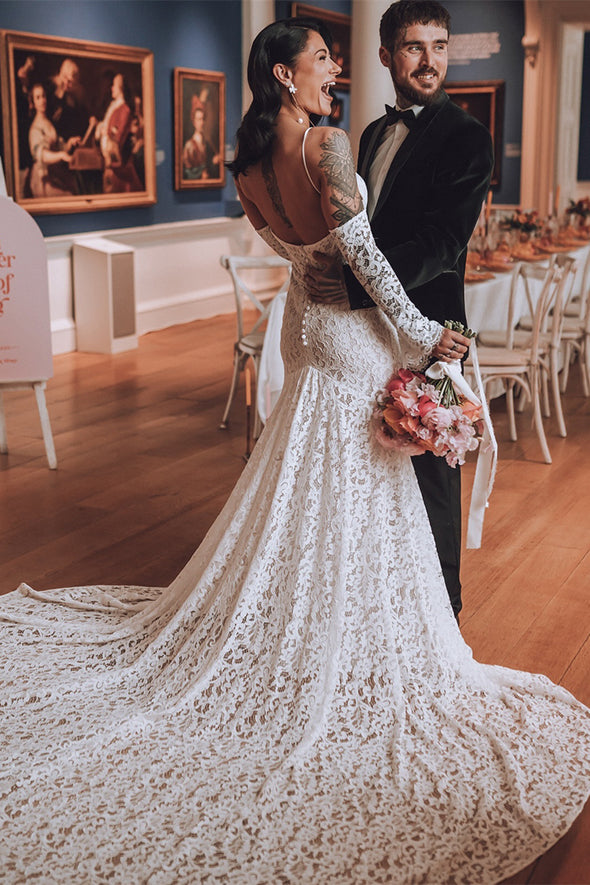 Spaghetti Straps Boho Mermaid Boning Wedding Dress
