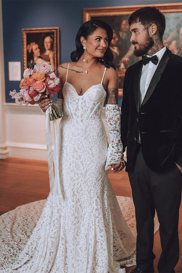 Spaghetti Straps Boho Mermaid Boning Wedding Dress